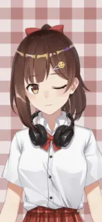😉 Chica anime, Auriculares, Uniforme escolar, Lindo, Kawaii, Guiño, Sonriendo, Vtuber telegram sticker