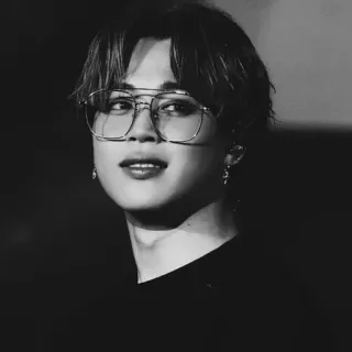 🕳 Jimin Jimin, BTS, K-pop, cantor, óculos, preto e branco, música telegram sticker