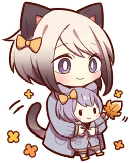 🙂 chat, animé, fille, mignon, kawaii, chibi, automne, feuilles whatsapp sticker