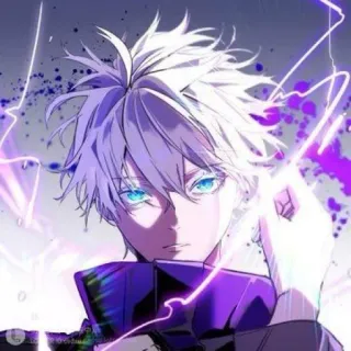 🍦 Anime, Manga, Personaje, Pelo blanco, Ojos azules, Morado whatsapp sticker