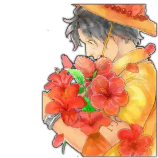🌺 Ace One Piece Аниме, Ван Пис, Эйс, Цветы, Пират, Портрет telegram sticker