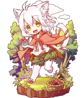 🍎 Anime, Nekomimi, Kawaii, Forêt, Pomme, Mignon, Manga telegram sticker