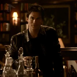🍸 Damon Salvatore The Vampire Diaries vampier, man, drinken, drank, donker telegram sticker