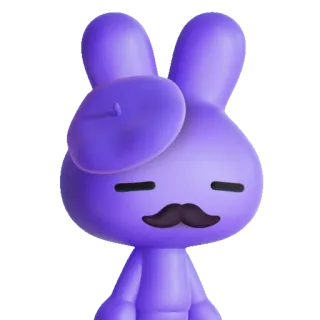 🟣 purple, bunny, cartoon, character, mustache whatsapp sticker