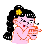 😘 Cartone animato, Ragazza, Occhiolino, Carino, Illustrazione, Giocoso telegram sticker