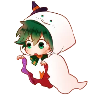 👻 Izuku Midoriya My Hero Academia My Hero Academia, Anime, Halloween, Geist, Izuku Midoriya, Deku, niedlich, Cartoon telegram sticker