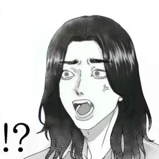 😳 !?  Аниме, Манга, Мультфильм, Удивлен, В шоке, Восклицание, Вопрос telegram sticker