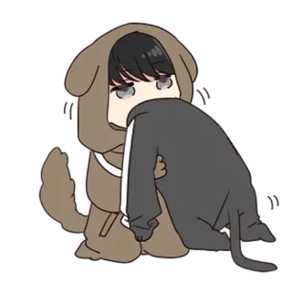 😔 perro, abrazo, lindo, dibujos animados, anime, personaje, ilustración telegram sticker