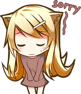 🙇 SORRY 抱歉, 道歉, 猫耳朵, 动漫, 可爱, 卡通 whatsapp sticker