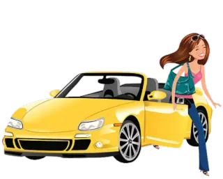 🚕 femme, voiture, jaune, cabriolet, mode, voyage, dessin animé, loisirs telegram sticker