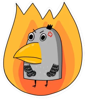 😡 ptak, złość, ogień, zły, kreskówka telegram sticker