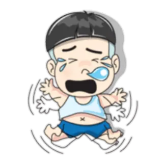 😭 menangis, sedih, kesal, kartun, anak laki-laki, berkaca-kaca whatsapp sticker