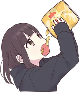 🍟 Anime, Meisje, Eten, Chips, Snack whatsapp sticker