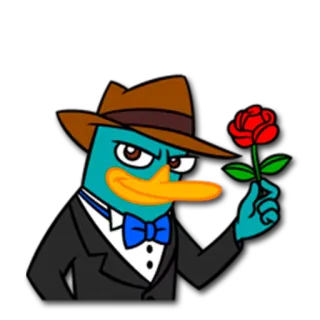 🌹 Perry the Platypus Phineas and Ferb Cartone animato, Ornitorinco, Animale, Agente, Spia, Rosa, Fedora, Personaggio telegram sticker