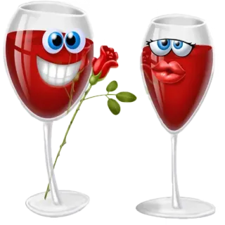 😍 вино, бокал, мультфильм, любовь, романтика, пара, роза telegram sticker