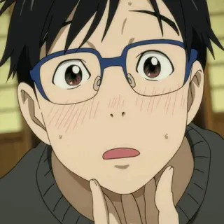 ❄️ Yuri Katsuki Yuri on Ice аниме, персонаж, в шоке, удивлён, синие очки, милый telegram sticker