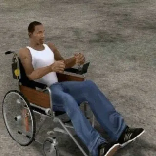 👍 CJ Grand Theft Auto fauteuil roulant, GTA, jeu vidéo, personnage, humour whatsapp sticker