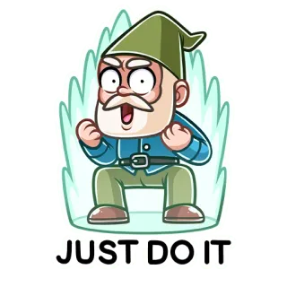 💪 JUST DO IT gnomo, motivação, só faça, desenho animado, personagem, verde, branco telegram sticker