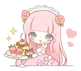🤤 动漫, 可爱, 女孩, 甜点, 卡哇伊, 食物, 卡通 telegram sticker