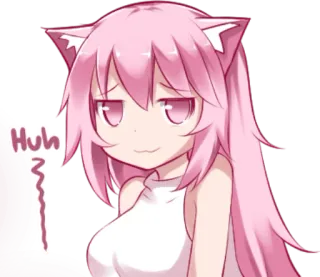 🙃 Huh animé, fille chat, suffisant, cheveux roses telegram sticker