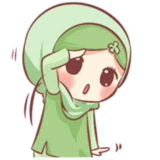 😕 Cartoon, Mädchen, Hijab, Süß, Grün whatsapp sticker