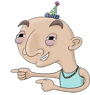 👈 desenho animado, personagem, apontando, chapéu de festa, ilustração, careca telegram sticker
