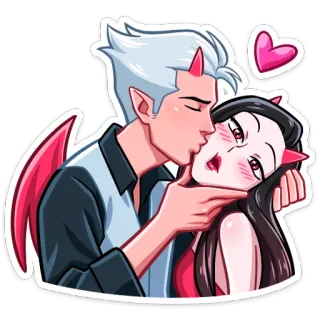 😘 pareja, diablo, demonios, amor, romance, dibujos animados, anime whatsapp sticker