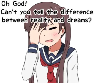 🤦 Oh God!
Can't you tell the difference between reality and dreams? anime, frustration, question, anime girl, disappointment, expression telegram sticker