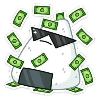 🤑 onigiri, soldi, occhiali da sole, cibo, cartone animato, palla di riso, ricco telegram sticker