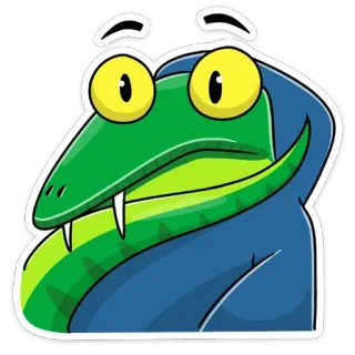 😬 slang, cartoon, dier, reptiel, groen, blauw, ogen telegram sticker