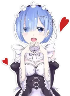 ❤ Rem Re:Zero Anime, Cartone animato, Personaggio, Cameriera, Cuore, Amore telegram sticker