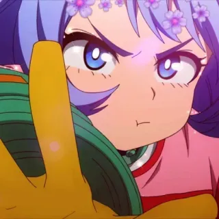 😕 anime girl, peace sign, cartoon, flower crown, cute, manga, fan art telegram sticker