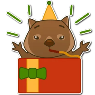 🥳 Wombat, Fiesta, Cumpleaños, Celebración, Regalo, Animal, Dibujo animado telegram sticker