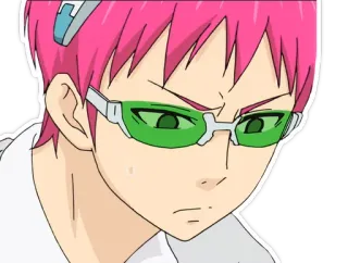 😟 Saiki Kusuo The Disastrous Life of Saiki K. Anime, Cabelo rosa, Óculos verdes, Psíquico, Saiki K, Sério telegram sticker