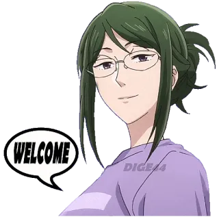 👆 WELCOME benvenuto, saluto, anime, donna, occhiali telegram sticker