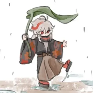💦 Kaedehara Kazuha Genshin Impact 动漫, 游戏, 雨, 叶子, 可爱, 原神, 枫原万叶 telegram sticker