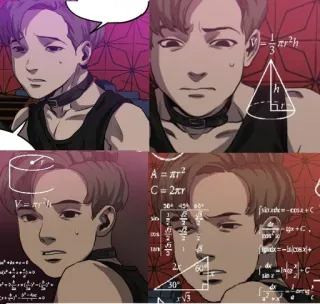 ➖ 3
h
A = πr²
C = 2xr
30% 45% 50
sinJxdx=cos+C
2
60%
C
sinz
30
V3 character, manga, comic, math, formula, thinking telegram sticker