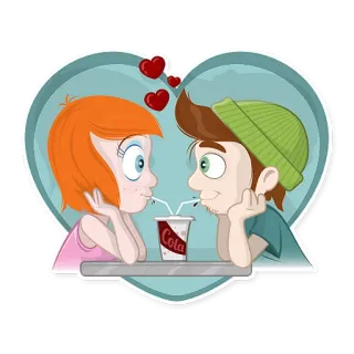 🍹 Cola Dibujo animado, Amor, Pareja, Bebida, Corazón, Romance telegram sticker
