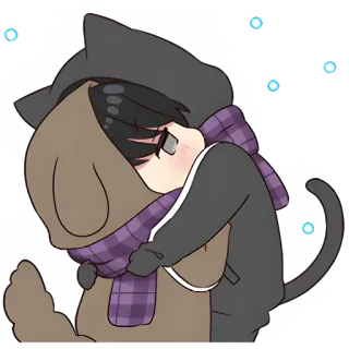 🥹 cat, dog, hugging, anime, scarf, cute, kawaii telegram sticker