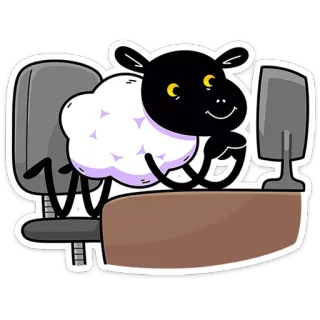 🐏 schaap, computer, kantoor, dier, bureau, cartoon, werk, typen whatsapp sticker