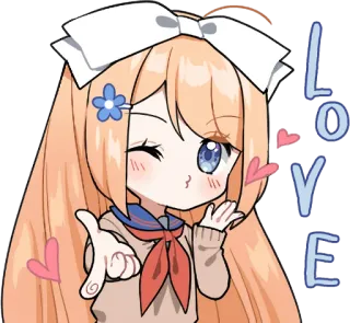 😘 LOVE Anime, Desenho animado, Menina, Bonito, Amor, Flor, Coração telegram sticker
