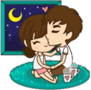 💏 couple, love, kiss, romance, night, cartoon whatsapp sticker