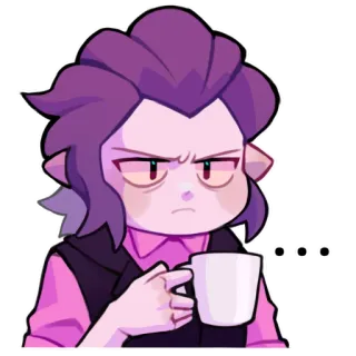 🦇 ... desenho animado, personagem, cabelo roxo, café, pensando, sério telegram sticker