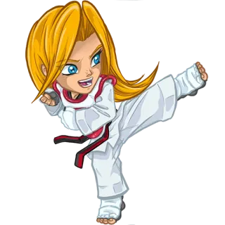 🦵 võ thuật, karate, đá, cô gái, tóc vàng telegram sticker
