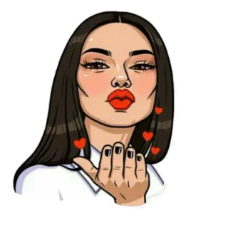 😘 ciuman, hati, cium jauh, wanita, kartun, cinta whatsapp sticker