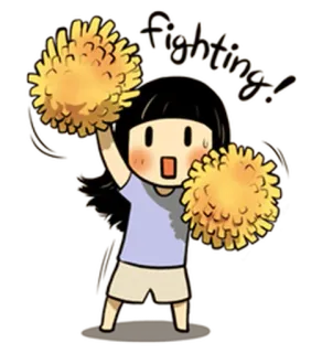 👯 fighting! cheerleader, pom poms, cartoon, girl, encouragement, fighting telegram sticker