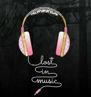 🎵 lost in music écouteurs, musique, rose, perdu dans la musique, divertissement telegram sticker