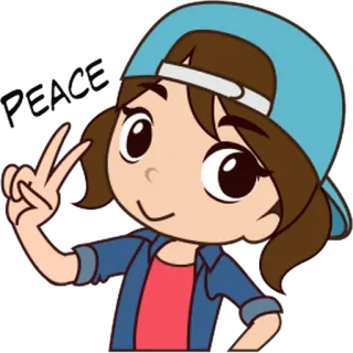 ✌ Мультфильм, Девочка, Знак мира, Шляпа, Милый, Счастливый telegram sticker