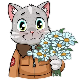 😇 고양이, 꽃, 스티커, 의인화, 만화, 동물, 귀여운 telegram sticker