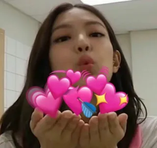 🌼 женщина, воздушный поцелуй, сердца, любовь, нежность, корейский, розовые сердца whatsapp sticker